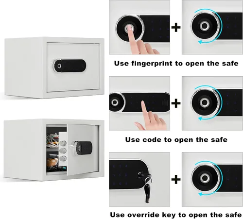 Miniatura 3 de Caja de seguridad para el hogar Caja de seguridad de lujo para joyas con bloqueo por huella dactilar y teclado, estante removible, de alta seguridad