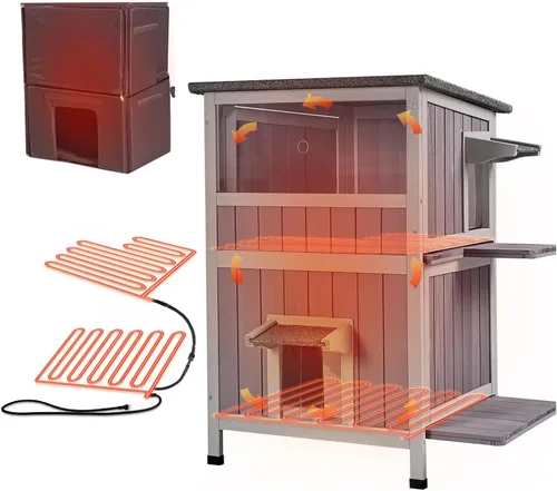 Casa para gatos con calefacción Casa para gatos al aire libre Aislada Refugio para gatos callejeros con almohadilla térmica - Gran condominio
