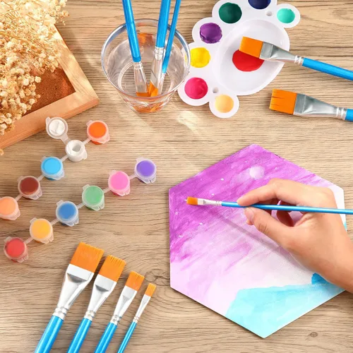 Miniatura 5 de Crtiin 60 pinceles planos para pintura acrílica, pinceles grandes de pintura acrílica a granel para acuarela, detalles de óleo, manualidades, arte