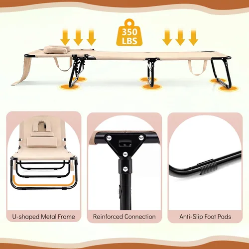 Miniatura 7 de Giantex Silla bronceadora, silla de patio ajustable con orificio para la cara, almohadas extraíbles, correa de transporte, silla de diseño, silla