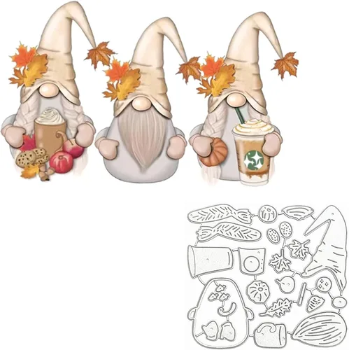 3 piezas de troqueles de metal de gnomo de otoño, hojas de arce, plantillas de corte alegre de Papá Noel para manualidades, álbumes de recortes,