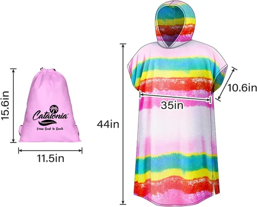 Miniatura 6 de Catalonia Poncho absorbente de surf para hombres y mujeres, poncho de cambio de toalla de secado rápido, poncho de toalla con capucha para adultos