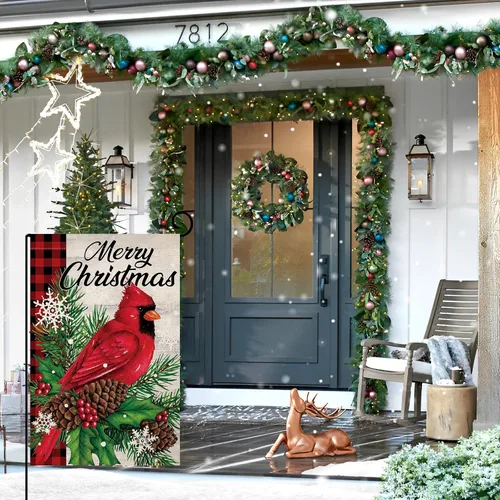 Miniatura 3 de BLKWHT Bandera de jardín de pájaros cardenales de Navidad de 12 x 18 pulgadas, vertical, doble cara, vacaciones de invierno, decoraciones