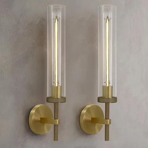 Miniatura 15 de Apliques de Pared de Latón Luces para Interiores, Aplique Lineal Moleteado de 14", Apliques de Pared Dorados para Baño, Apliques de Tocador de Tubo