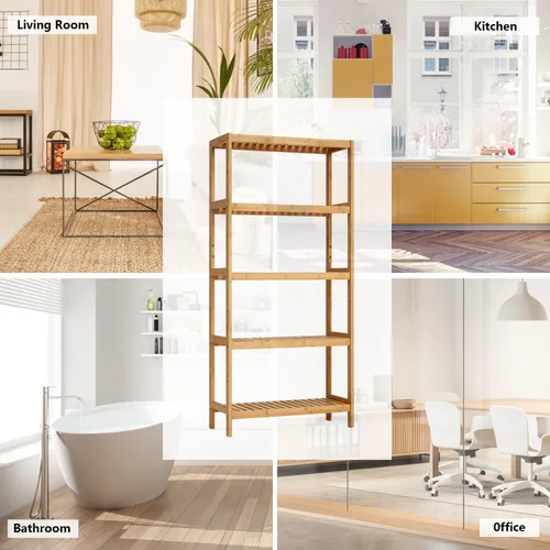 Miniatura 7 de Kinsuite Estante de almacenamiento de bambú de 5 niveles multifuncional de bambú para baño, cocina, sala de estar