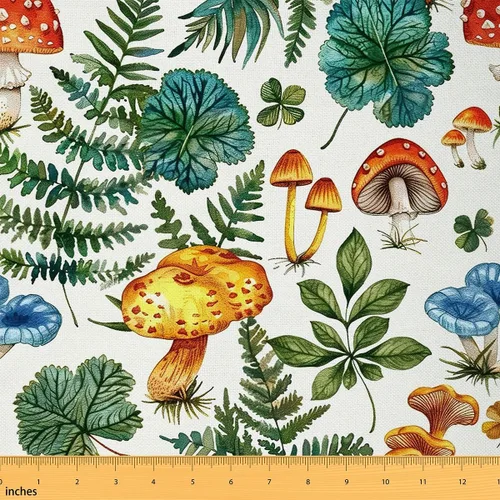 Miniatura 8 de Tela de Hongos por Yarda, Estilo Groovy de los 70s, Margaritas, Hojas Verdes, Telas para Amantes de la Costura, Plantas Naturales de la Selva, Tela