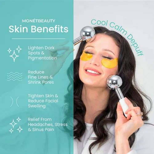 Miniatura 2 de MonétBeauty Globos de Hielo de Acero Inoxidable para Tratamientos Faciales (Plateado), Globos Criogénicos Duraderos que Reducen Instantáneamente