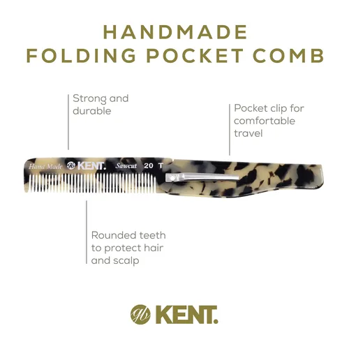 Miniatura 4 de Kent 20T TW - Peine de bolsillo plegable hecho a mano para hombres, peine alisador de pelo de dientes finos para el cuidado diario del cabello