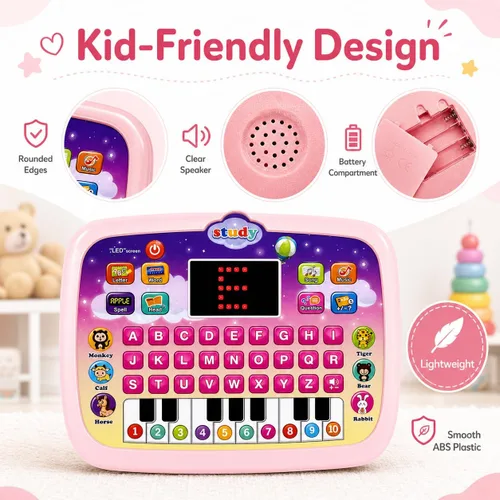 Miniatura 3 de Tableta de aprendizaje para niños de 1, 2, 3 años, juguete de aprendizaje de ortografía y habla ABC con teclas de piano, juguete educativo musical