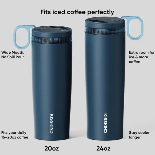 Miniatura 8 de KISSKIND Vaso de café helado con popote oculto, taza de café helado reutilizable de 20 onzas, taza de viaje con forro de cerámica que cabe en bolsas
