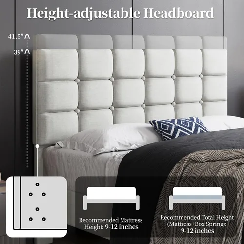 Miniatura 5 de Yaheetech Marco de Cama Tapizado, Plataforma de Cama Full Moderna con Cabecera de Costura Cuadrada y Capitoné con Botones, Altura Ajustable, Soporte