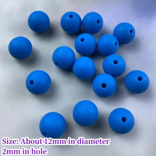 Miniatura 3 de Cuentas de silicona, 70 cuentas redondas de silicona de 0.472 pulgadas para hacer llaveros, pulseras, collares, aretes, joyas, manualidades (azul)