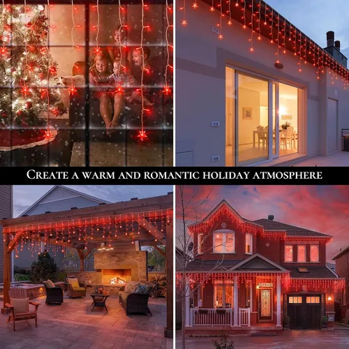 Miniatura 4 de Cadena de luces de Navidad con diseño de carámbanos de 200 LED con estrella, 5 metros de largo, 40 gotas, 8 modos con temporizador, luces