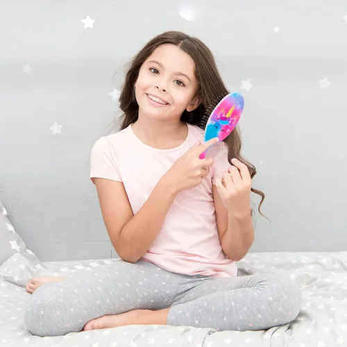 Miniatura 7 de Cepillo de pelo para niñas y niños pequeños, cepillo desenredante para cabello rizado y grueso, sin dolor, peine para niñas y mujeres, unicornio