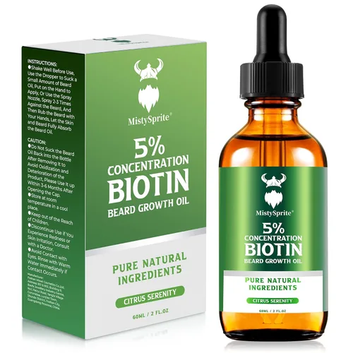 MistySprite Aceite de crecimiento de barba para hombre, 5% de biotina, aroma de serenidad cítrica, 2 onzas (paquete de 10), suaviza, acondiciona,