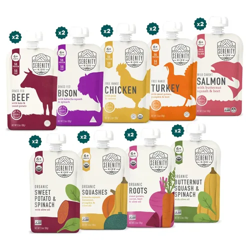 Miniatura 7 de Serenity Kids Alimento para bebés, verduras saladas orgánicas y carnes de origen ético, para más de 6 meses, bolsa de 3.5 onzas (paquete de 8)