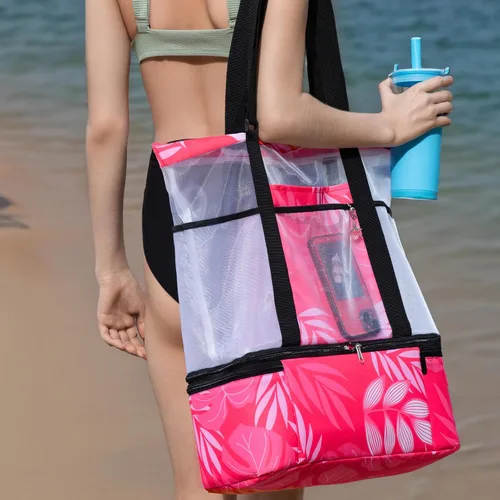 Miniatura 11 de L'OLGA Bolsa grande de malla con enfriador aislado desmontable, bolsa de fin de semana de playa