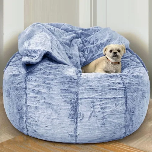 Miniatura 6 de Funda para sillones, 6 pies, redonda, gigante, perezosa, para sofá, cama, saco sin relleno, puf de terciopelo esponjoso, puf, asiento de piso, puf