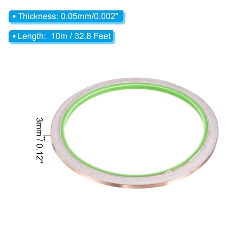 Miniatura 2 de PATIKIL Cinta de lámina de cobre 0.12 pulgadas x 33 pies 0.002 in de grosor de doble cara adhesiva conductora EMI blindaje para electrónica