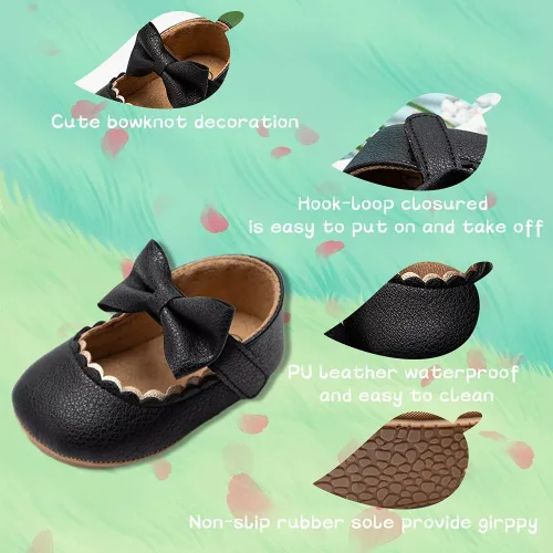 Miniatura 6 de Meckior Infant Baby Girls Soft Sole Bowknot Princess Wedding Dress Mary Jane Flats Prewalker Newborn Light Baby Sneaker Shoes