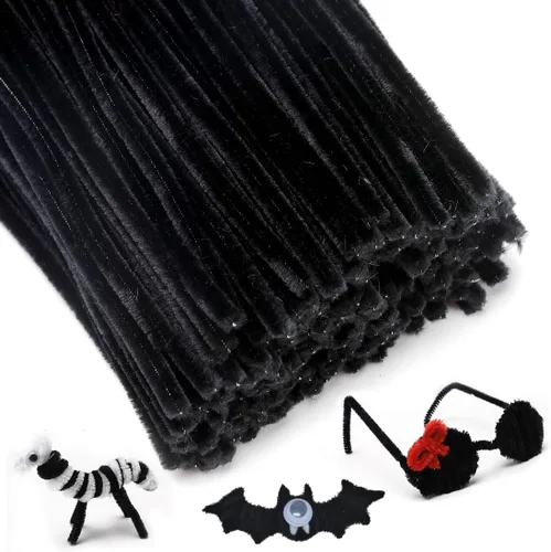 IOOLEEM Limpiadores de tubería negros, tallos de chenilla para manualidades DIY y decoraciones de fiesta, suministros para arte y manualidades.