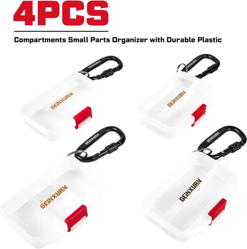 Miniatura 3 de Geinxurn Organizador de piezas pequeñas, 4 cajas de herramientas portátiles transparentes de plástico con divisores para accesorios pequeños y cajas