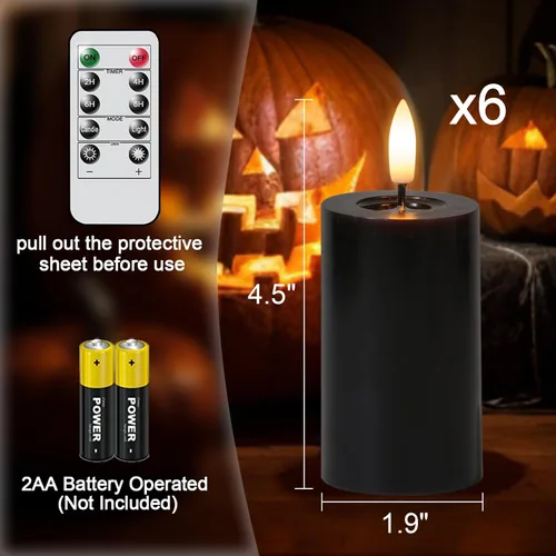 Miniatura 2 de Decoraciones de Halloween Velas de Superficie de Espejo con Control Remoto Temporizador, Funcionan con Baterías 6pcs Velas Votivas LED de Cera Real