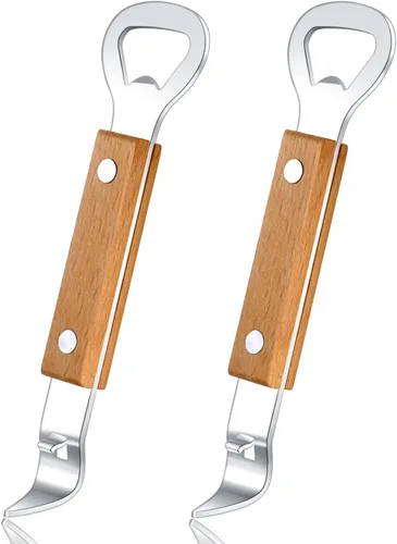 HANCELANT Abrebotellas perforador, abrelatas manual de acero inoxidable, paquete de 2 Madera clara