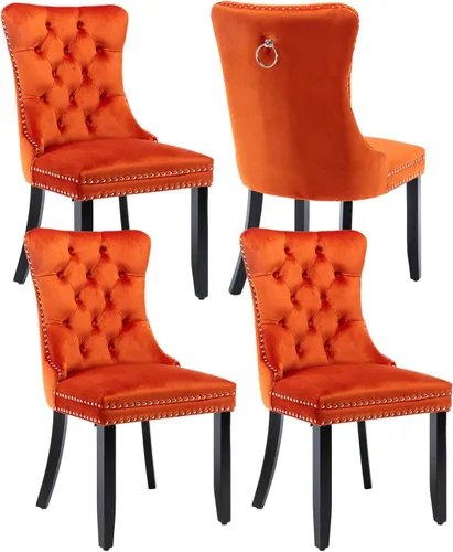 Miniatura 50 de Shenyon Juego de 2 Sillas de Comedor de Terciopelo Gris, Sillas de Comedor Tapizadas con Ribete de Anilla Trasera y Patas de Madera Maciza, Sillas