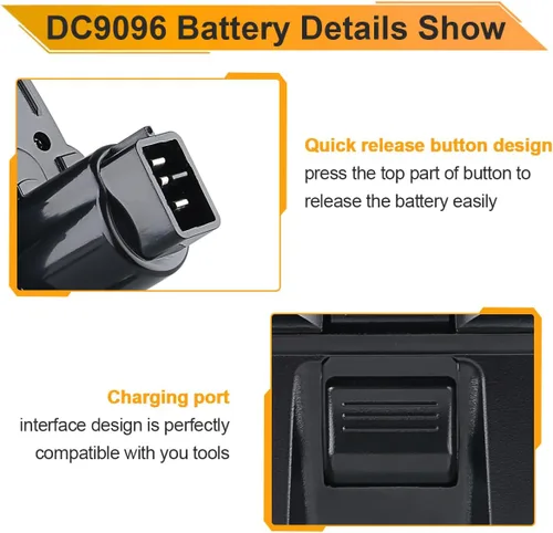 Miniatura 3 de Paquete de 2 herramientas eléctricas inalámbricas de 4.8Ah DC9096 Ni-MH compatibles con batería Dewalt de 18 V DC9099 DC9098 DW9099