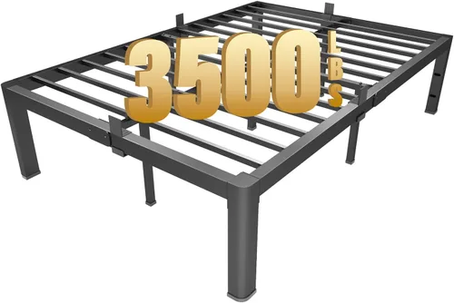 Miniatura 9 de yookare Armazón de cama de plataforma de metal Twin de 14 pulgadas con esquinas redondas y retenedores de colchón, soporte de listones de acero
