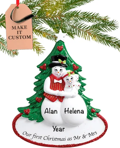 Adorno personalizado de primera Navidad para casados 2026 | Adornos de Navidad para parejas de nieve grabados con láser para árbol | Regalo de