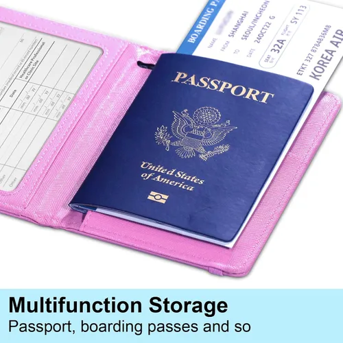 Miniatura 3 de Funda para pasaporte y tarjetero, Azul oscuro y rosa, Funda para pasaporte de viaje