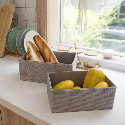 Miniatura 5 de LA JOLIE MUSE Juego de 4 Cestas de Almacenamiento - Cesta Tejida Apilable de Cuerda de Papel, Contenedor, Cajas de Almacenamiento para Maquillaje
