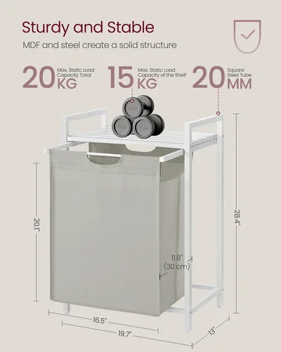 Miniatura 6 de VASAGLE Cesta de lavandería, cesta de ropa, clasificador de ropa con bolsa extraíble y removible, estante, estructura de metal, 17.2 galones (65 L)
