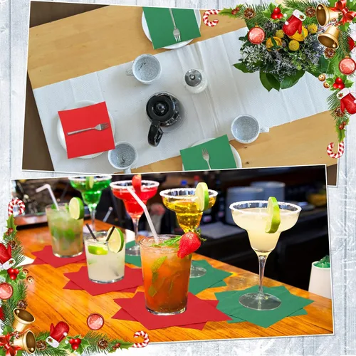Miniatura 6 de Teling 300 piezas de servilletas de papel de Navidad desechables, servilletas rojas y verdes para fiestas navideñas, bodas, almuerzos en casa
