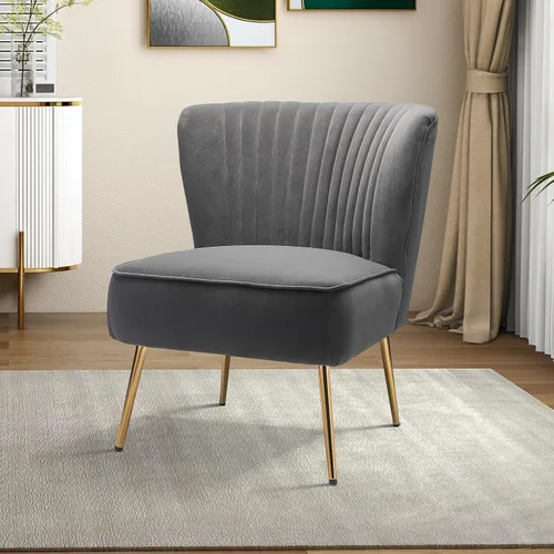 Tina's Home Silla decorativa de terciopelo sin brazos, silla auxiliar pequeña tapizada moderna con patas doradas, cómoda y bonita silla con respaldo