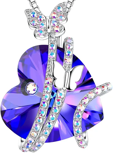 ASELFAD Collares con dije de corazón de mariposa con cristales de piedra natal, regalos del día de la madre, joyería de cumpleaños de aniversario