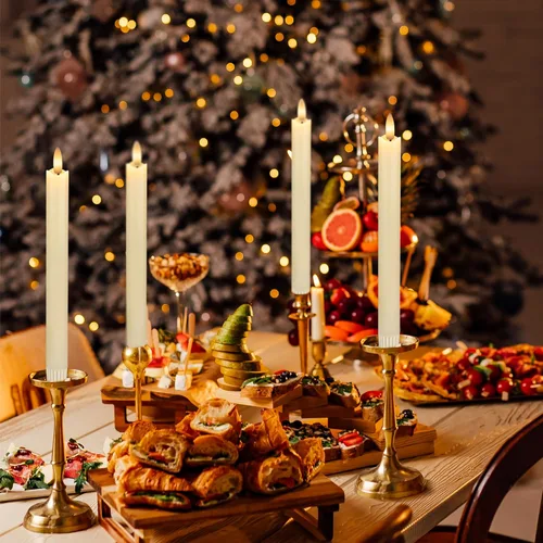 Miniatura 5 de JOIONE Velas cónicas sin llama con temporizador remoto, paquete de 6 velas parpadeantes de cera real, funciona con pilas, velas LED eléctricas