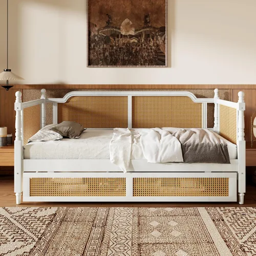 Miniatura 7 de Harper & Bright Designs Marco de cama esquinero de tamaño individual con cajones, sofá cama de madera maciza con almacenamiento y cabecero,