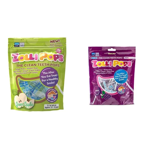 Zollipops Clean Teeth Lollipops Manzana (3.1 onzas) y dientes limpios Lollipops uva (3.1 onzas)