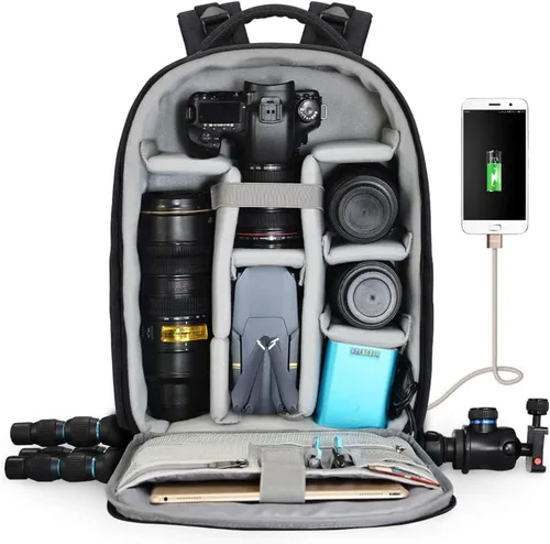 Mochila para cámara CADeN profesional para DSLR con puerto de carga USB y cubierta impermeable, mochila para fotografía y laptop para mujeres y