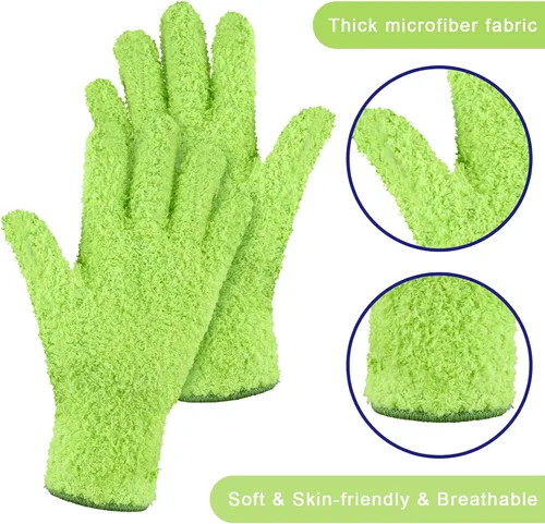 Miniatura 8 de Patelai 3 pares de guantes de limpieza de polvo de microfibra para plantas, guantes de limpieza de hojas para plantas de interior, persianas, Verde