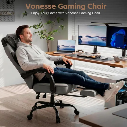Miniatura 3 de Silla de juego Vonesse, silla de computadora de tela con cojín de resorte de bolsillo, silla de oficina con reposapiés y soporte lumbar de masaje
