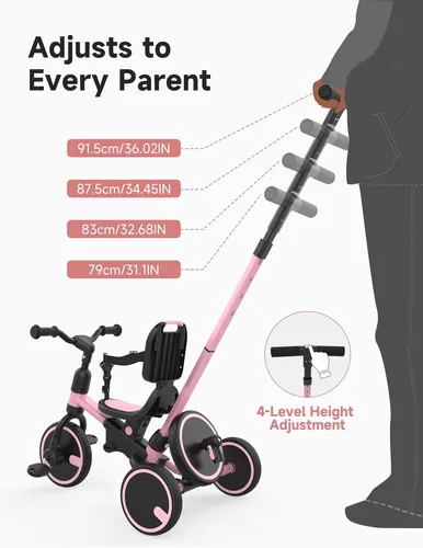 Miniatura 6 de Bicicleta para niños pequeños Besrey 1-3 años, triciclo para niños pequeños con rueda de repuesto, triciclo para niños 5 en 1 con mango de empuje