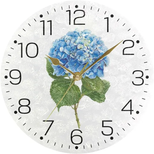 Miniatura 5 de Tarity Reloj de pared de flores de hortensias azules, funciona con pilas, silencioso, moderno, redondo, decorativo, para sala de estar, cocina