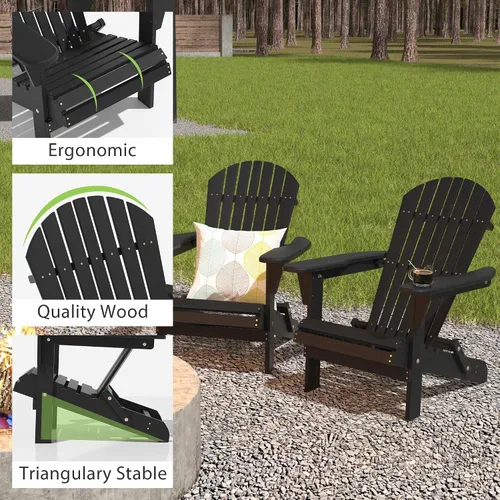 Miniatura 3 de Folding Adirondack Chair,Ergonomic Patio Wood Chairs with Wide Armrest,350LBS Weather Resistance Lawn Chair for Poolside,Outdoor Garden Lounge Black
