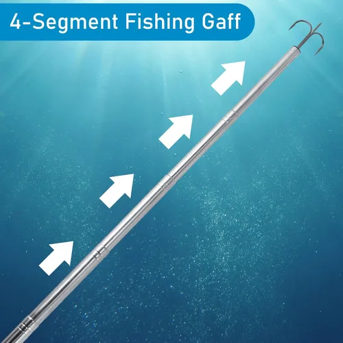 Miniatura 4 de Alwonder Gaff de pesca telescópica, Lanza de pesca en hielo de triple gancho de acero inoxidable, Poste telescópico de aleación de aluminio