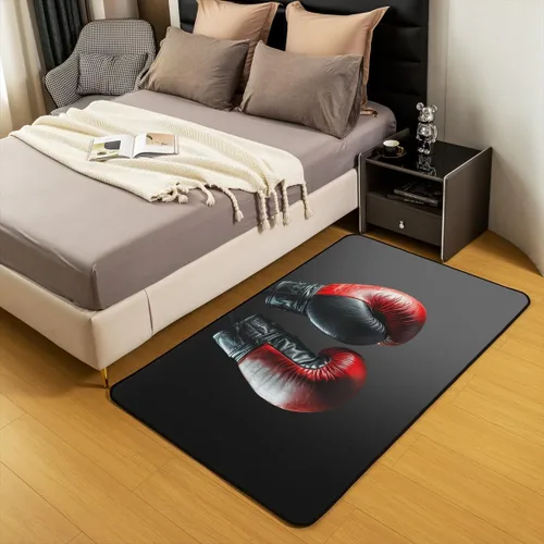 Miniatura 5 de jejeloiu Alfombra temática de boxeo de 3 x 5 pies para niños, guantes de boxeo para sala de estar, dormitorio, con parte trasera, deportes