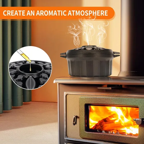 Miniatura 2 de Vaporizador de estufa de leña: humidificador de chimenea de hierro fundido Olla interior para calefacción del hogar Accesorios decorativos